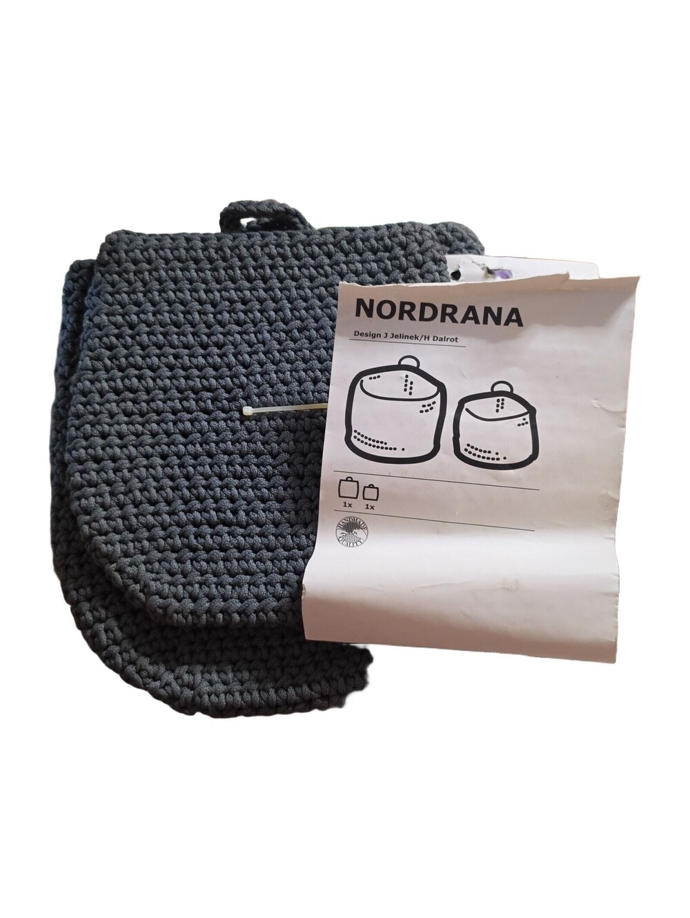 IKEA NORDRANA Set of 2 Woven Storage Baskets Dark Gray - New 102.882.99